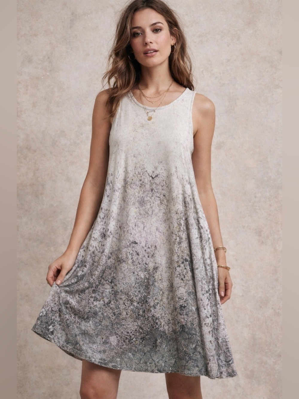 Suki + Solaine Abstract Mineral Wash Swing Dress Size S Made in USA